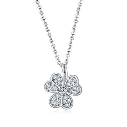 Planderful Sparkling Moissanite Clover Necklace Earrings Set 0.38ct S925 Silver Plated Gift For Her