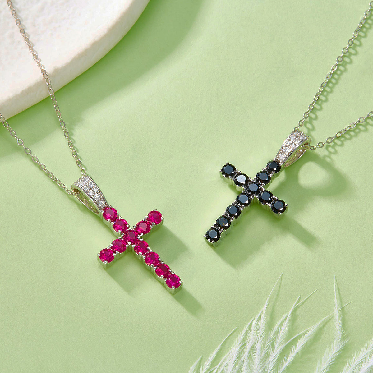 Planderful Gala Fireworks Lab Grown Gemstone Cross Pendant Necklace S925 Silver Plated 45cm For Women
