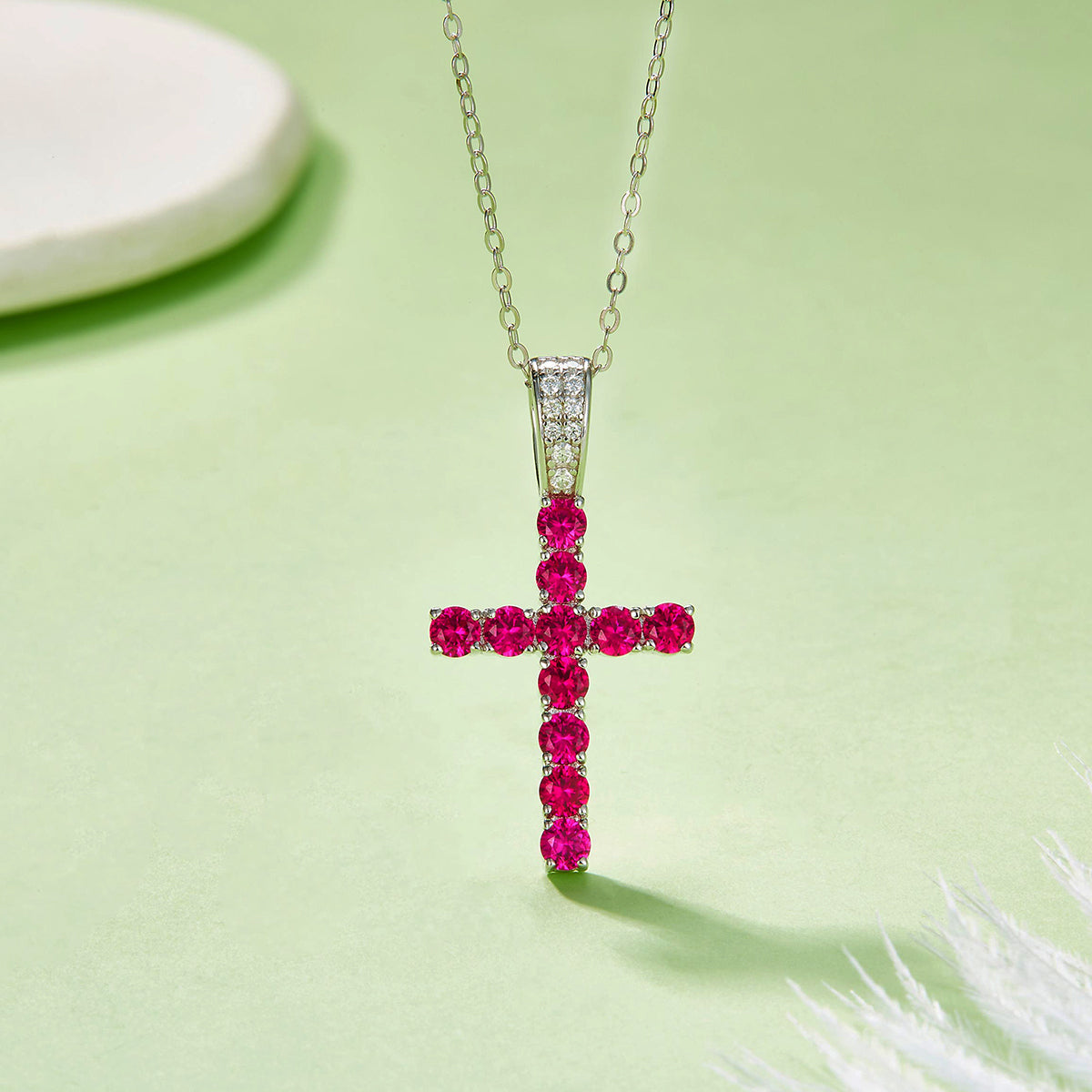 Planderful Gala Fireworks Lab Grown Gemstone Cross Pendant Necklace S925 Silver Plated 45cm For Women