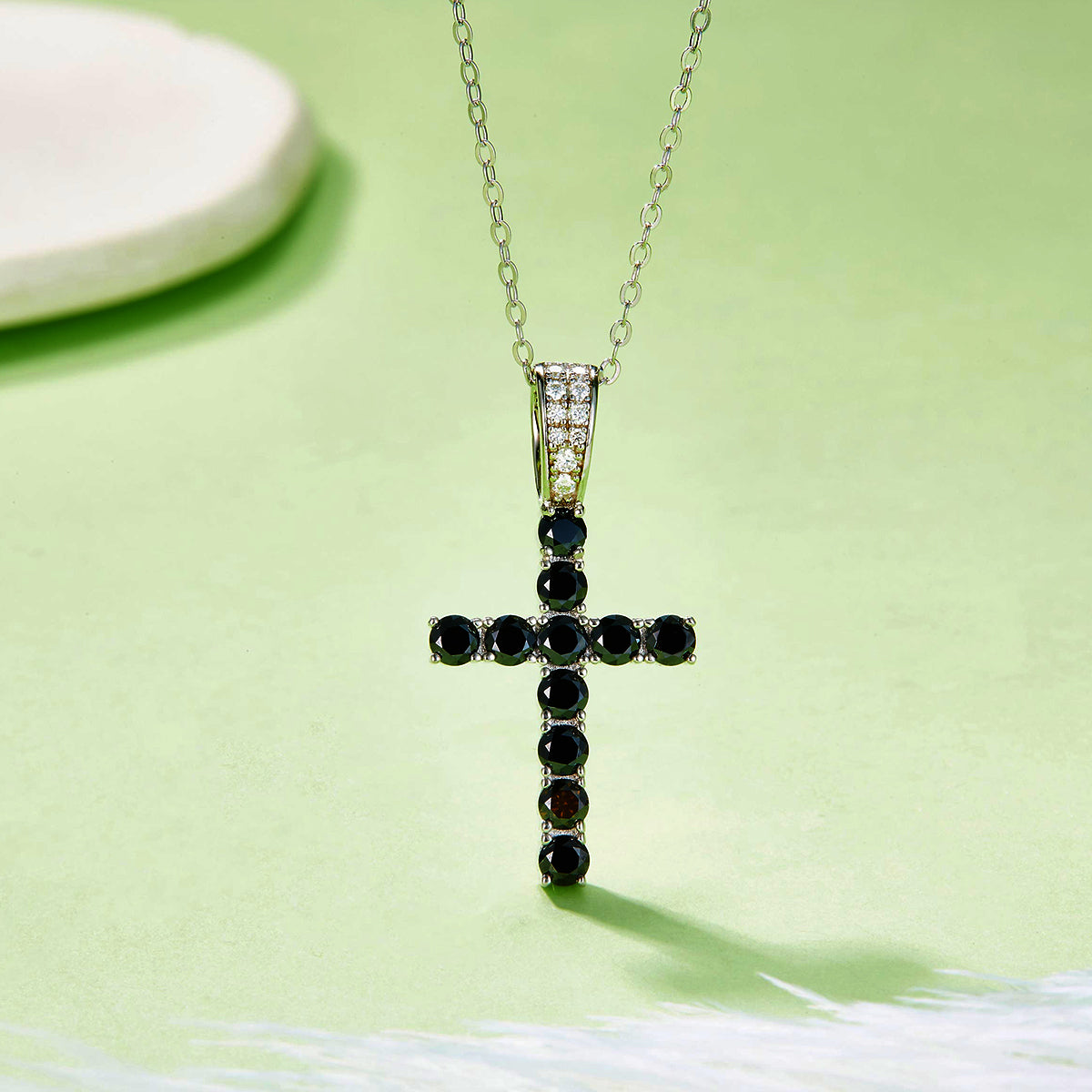 Planderful Gala Fireworks Lab Grown Gemstone Cross Pendant Necklace S925 Silver Plated 45cm For Women