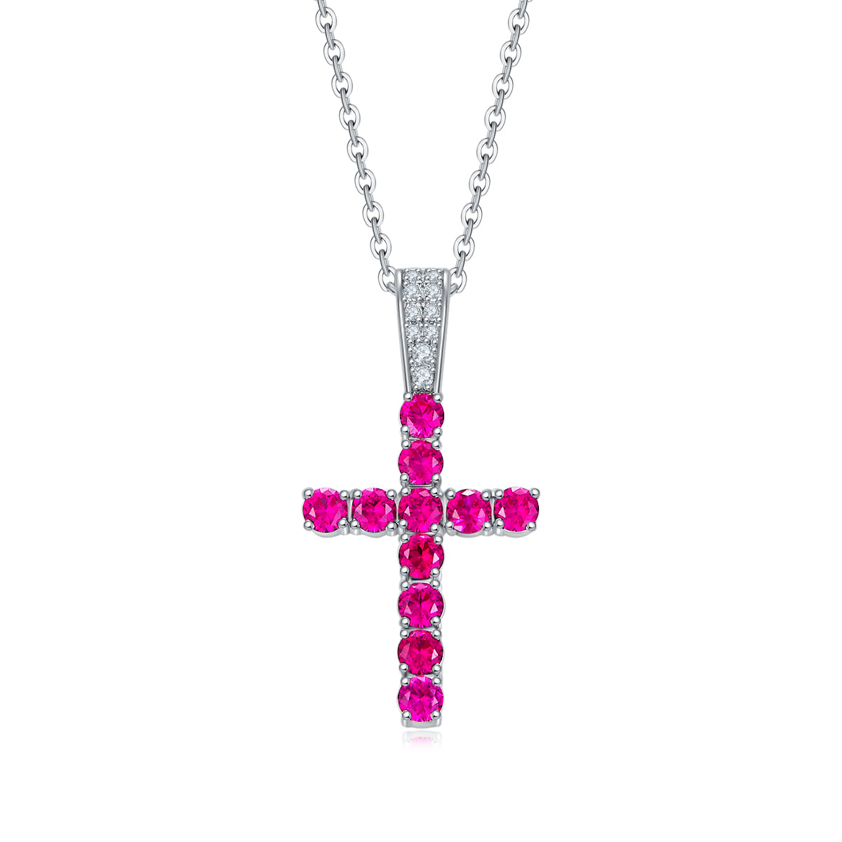 Planderful Gala Fireworks Lab Grown Gemstone Cross Pendant Necklace S925 Silver Plated 45cm For Women