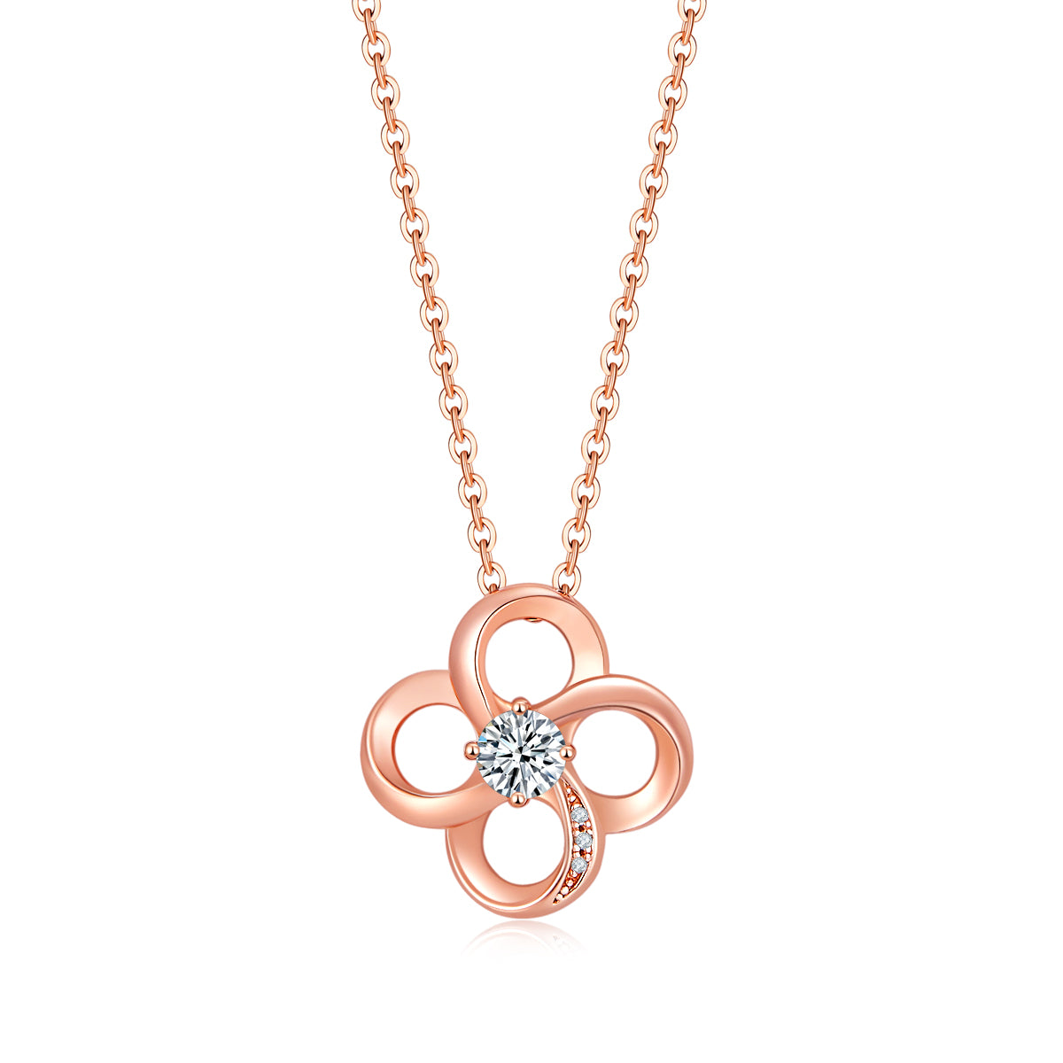 Planderful Sparkling Moissanite Clover Pendant Necklace 0.3ct S925 Rose Gold Plated For Her