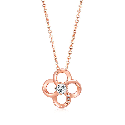 Planderful Sparkling Moissanite Clover Pendant Necklace 0.3ct S925 Rose Gold Plated For Her
