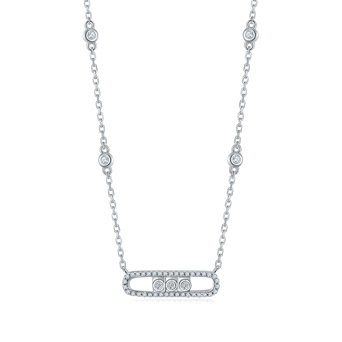 Planderful Moissanite Necklace Three Stone 0.36Ct Sparkling S925 Silver Plated Delicate Gift For Her