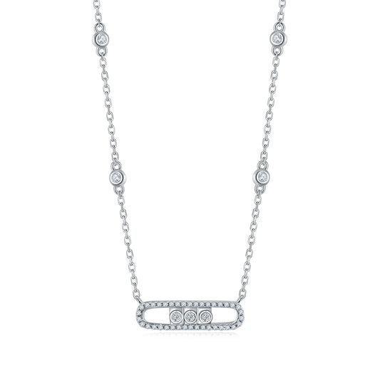 Planderful Moissanite Necklace Three Stone 0.36Ct Sparkling S925 Silver Plated Delicate Gift For Her