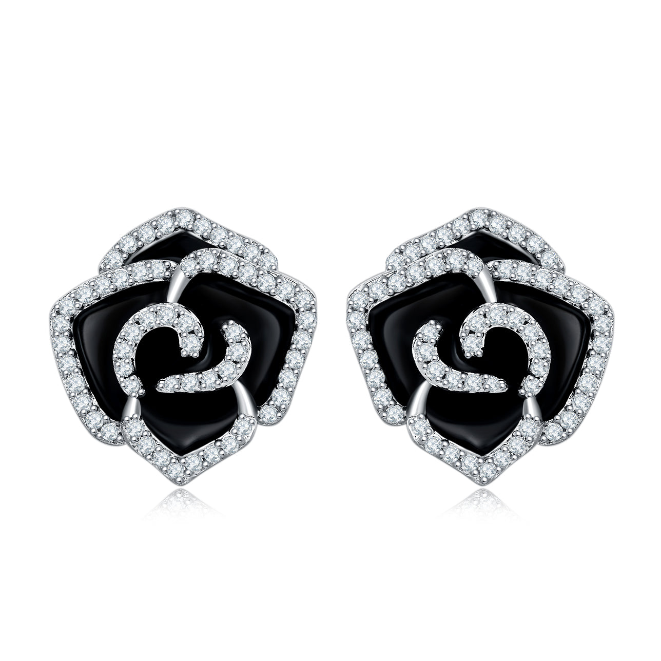 Planderful Moissanite Sparkling Camellia Enamel Earrings 0.45ct DVVS3EX S925 Silver Plated Platinum For Her