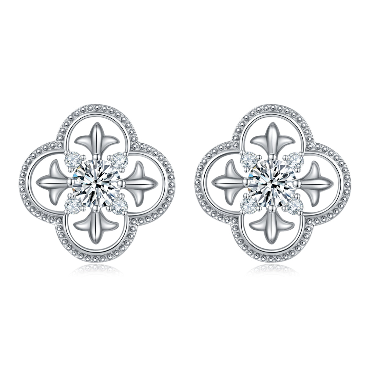 Planderful Moissanite Clover Stud Earrings Sterling Silver S925 0.5 Carat D VVS 3EX Gift For Her