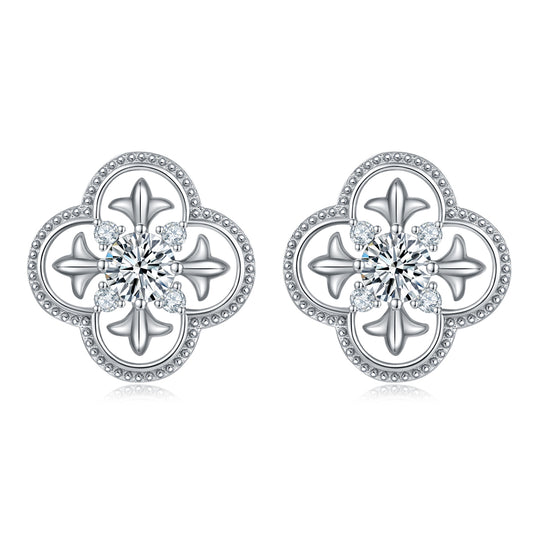 Planderful Moissanite Clover Stud Earrings Sterling Silver S925 0.5 Carat D VVS 3EX Gift For Her