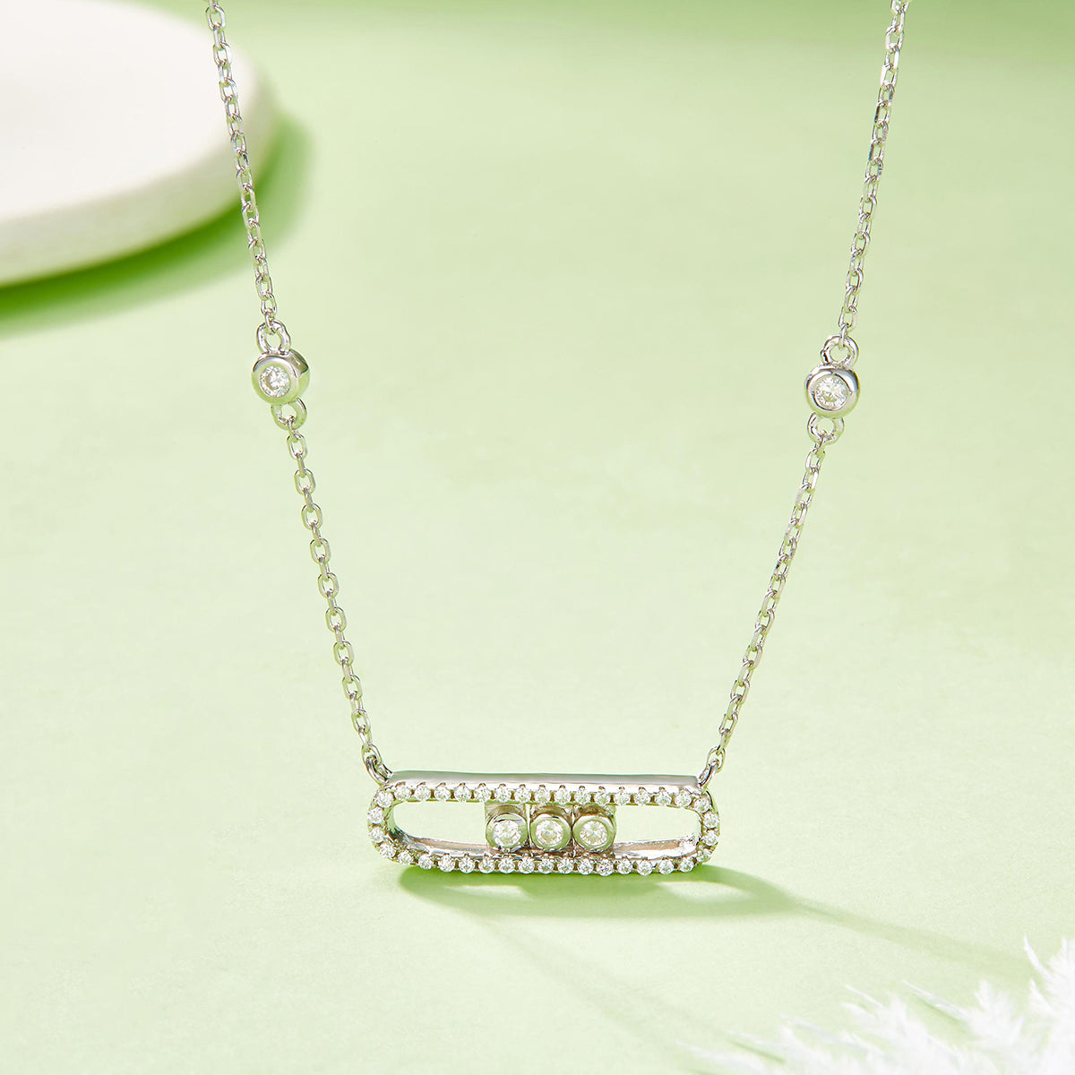 Planderful Moissanite Necklace Three Stone 0.36Ct Sparkling S925 Silver Plated Delicate Gift For Her