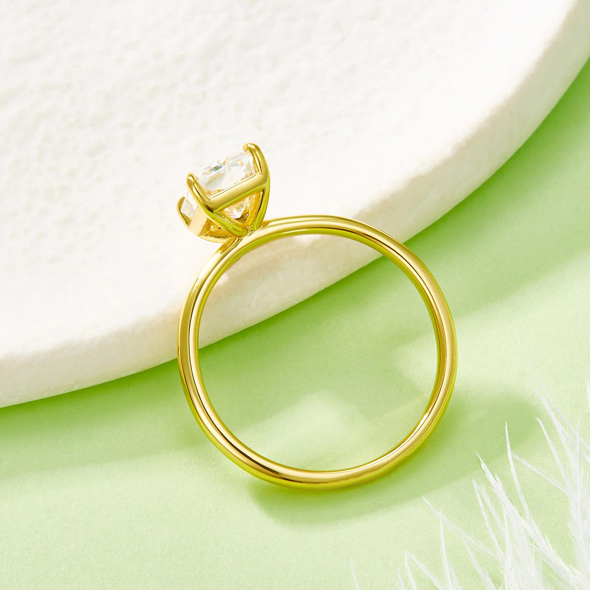 Moissanite Ring Radiant Cut 2.0CT Luxurious Solitaire For Women Sterling Silver Gold Plated By Planderful Shop