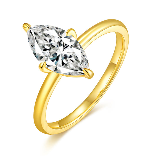 Planderful Moissanite Solitaire Ring 2.0Ct Marquise S925 Gold Plated For Women Elegant Gift