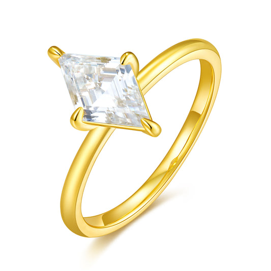 Planderful Moissanite Solitaire Ring 2Ct Diamond Shaped S925 Silver Gold Plated For Women