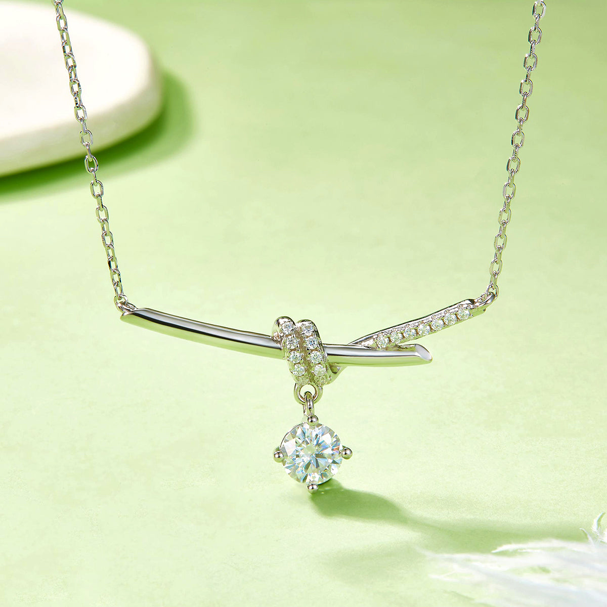 Planderful Moissanite Necklace 1CT Sterling Silver Knot Pendant For Women Sparkling Gift