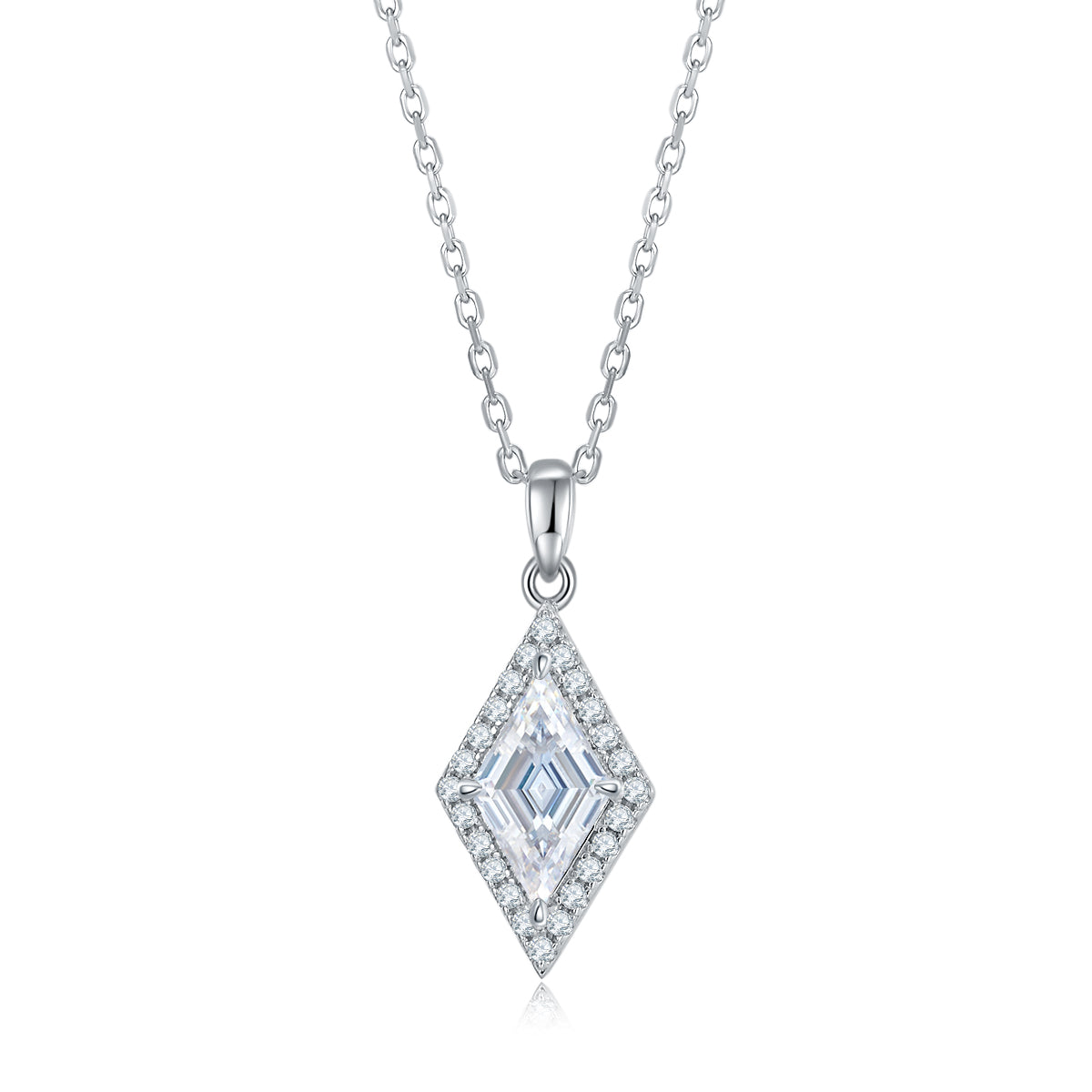 Planderful Radiant Moissanite Pendant 2CT Halo Necklace 12x7mm S925 Silver Plated For Her Gift