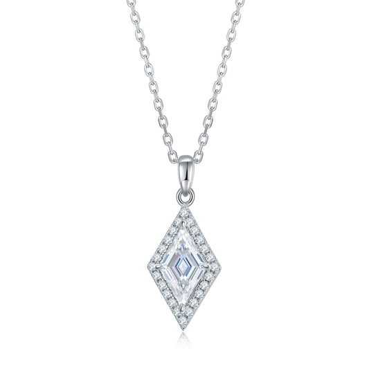 Planderful Radiant Moissanite Pendant 2CT Halo Necklace 12x7mm S925 Silver Plated For Her Gift