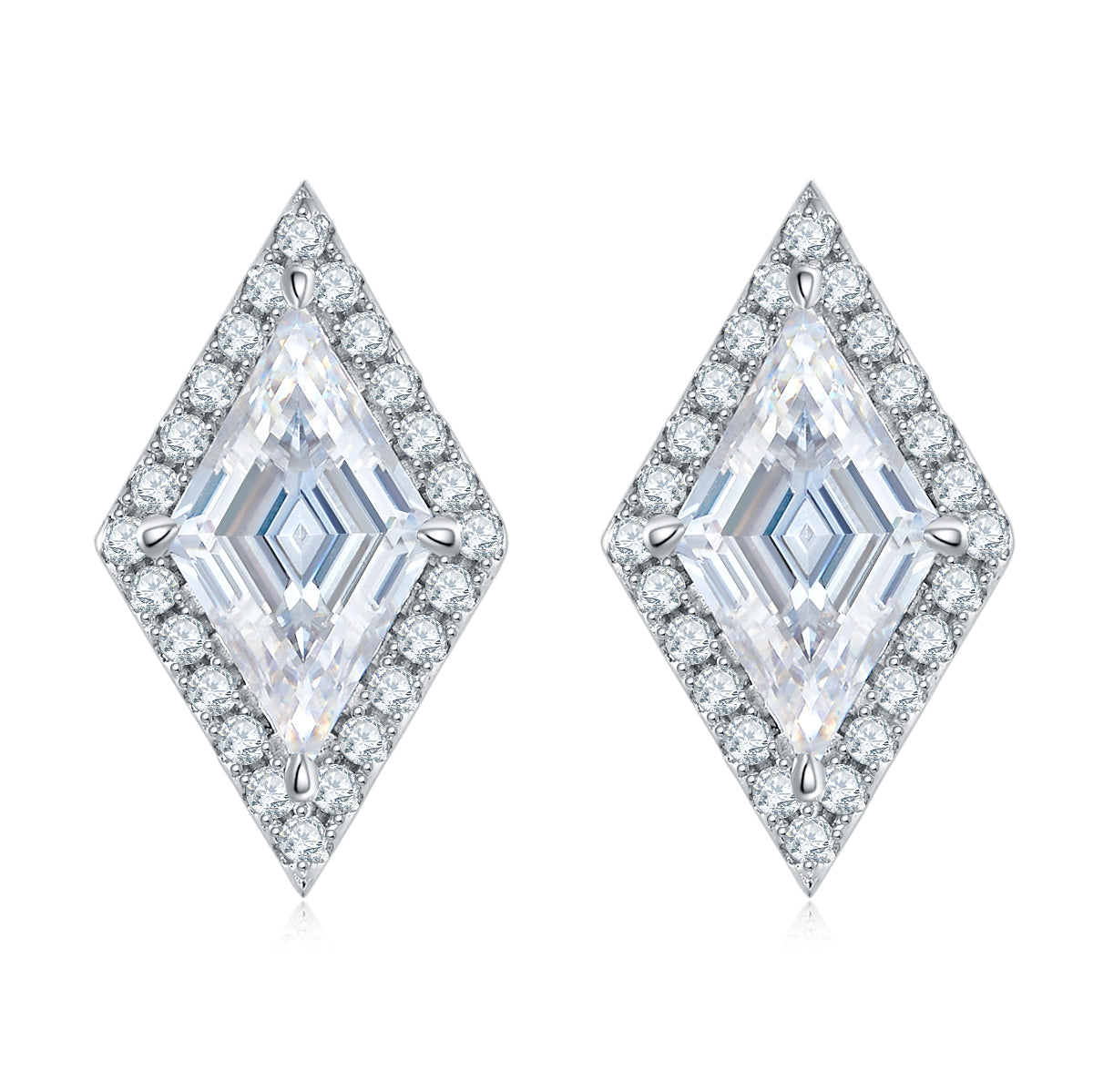 Planderful Moissanite Halo Stud Earrings 2CT Diamond Shaped S925 Silver Plated Premium Gift For Her