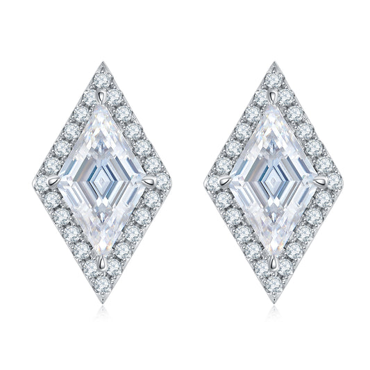 Planderful Moissanite Halo Stud Earrings 2CT Diamond Shaped S925 Silver Plated Premium Gift For Her