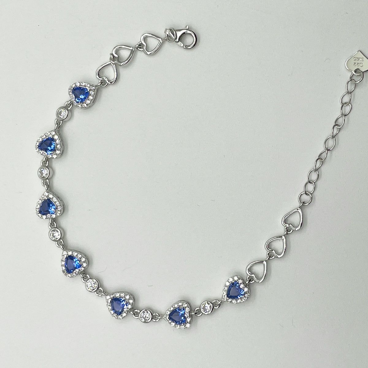 Planderful S925 Silver Plated Heart Bracelet Pink Zircon And Blue Spinel For Women Gala Fireworks Collection