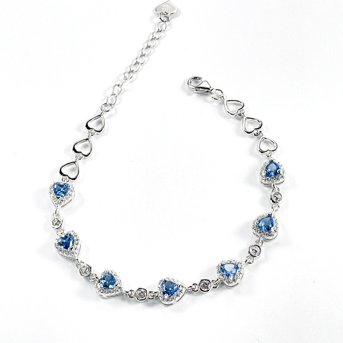 Planderful S925 Silver Plated Heart Bracelet Pink Zircon And Blue Spinel For Women Gala Fireworks Collection