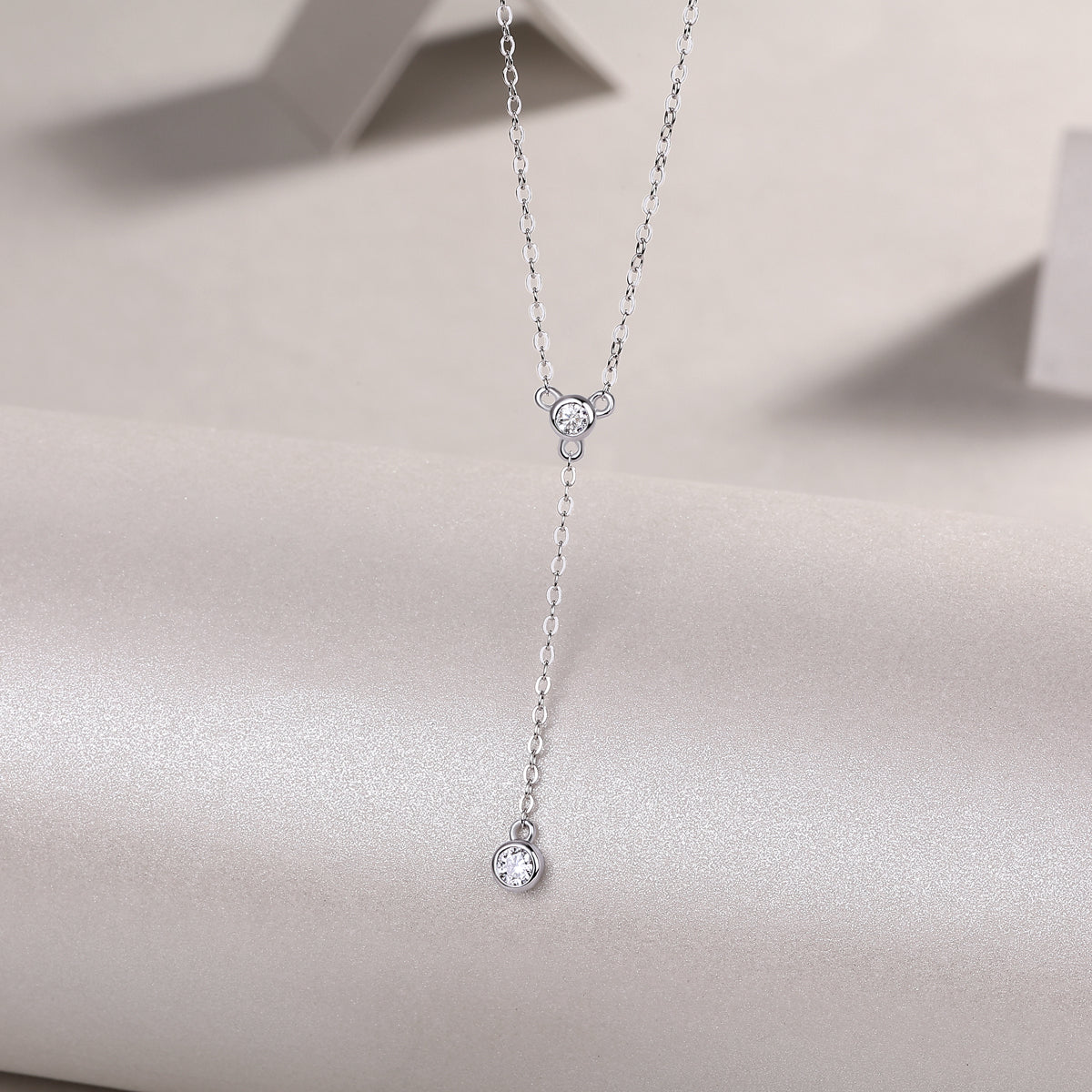 Planderful Moissanite Y shaped Necklace For Her 0.16ct Double Round Bubble Sparkle S925 Silver Plated