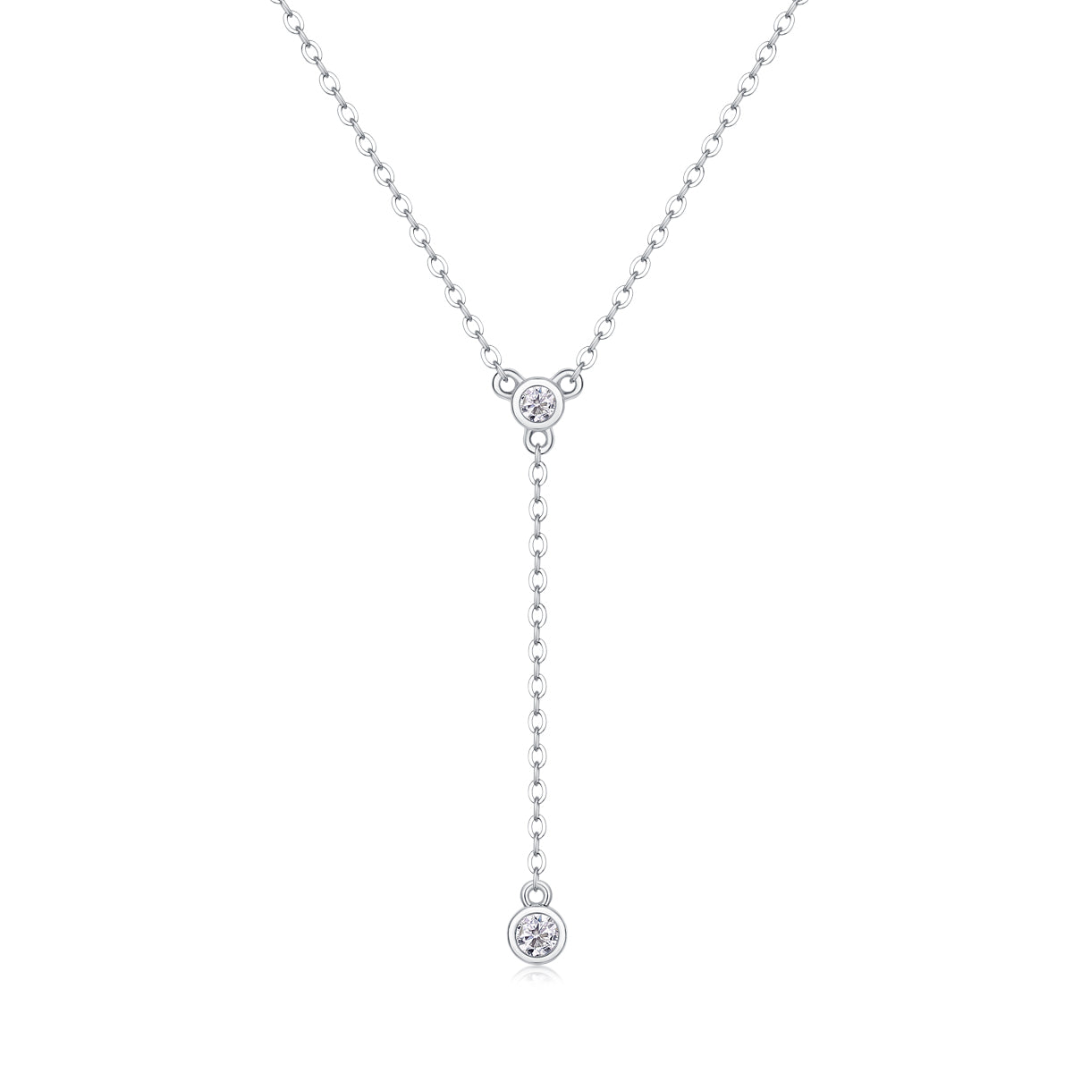 Planderful Moissanite Y shaped Necklace For Her 0.16ct Double Round Bubble Sparkle S925 Silver Plated