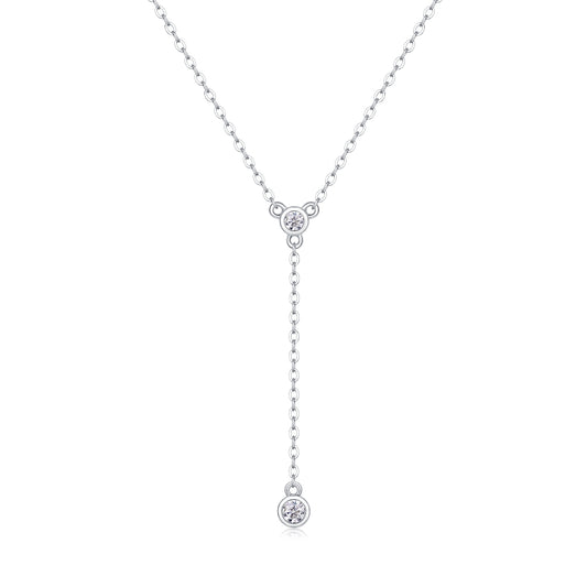Planderful Moissanite Y shaped Necklace For Her 0.16ct Double Round Bubble Sparkle S925 Silver Plated