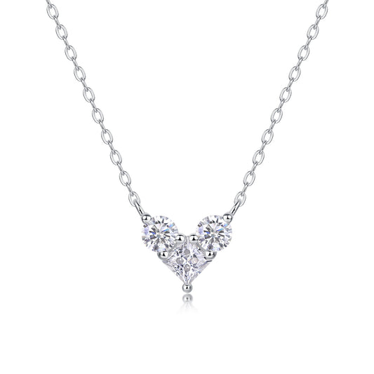 Planderful Moissanite Heart Pendant Necklace 1.0ct S925 Silver Plated Platinum D VVS 3EX Sparkling Gift For Her