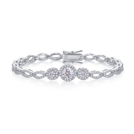 Planderful Moissanite Bracelet 3.6CT Three Round Main Stone S925 Silver Plated Platinum Exquisite Sparkle Gift For Her