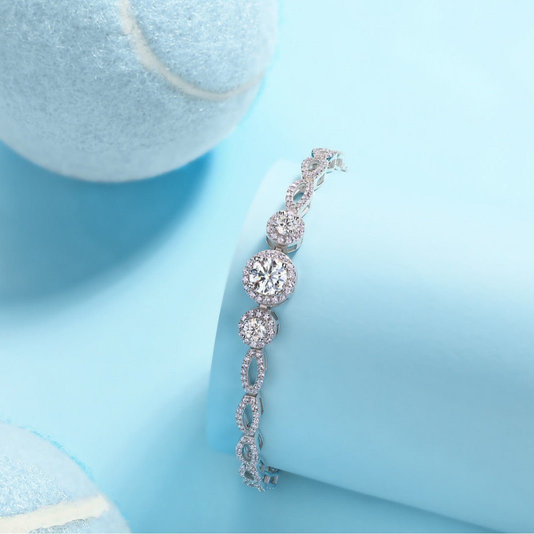 Planderful Moissanite Bracelet 3.6CT Three Round Main Stone S925 Silver Plated Platinum Exquisite Sparkle Gift For Her