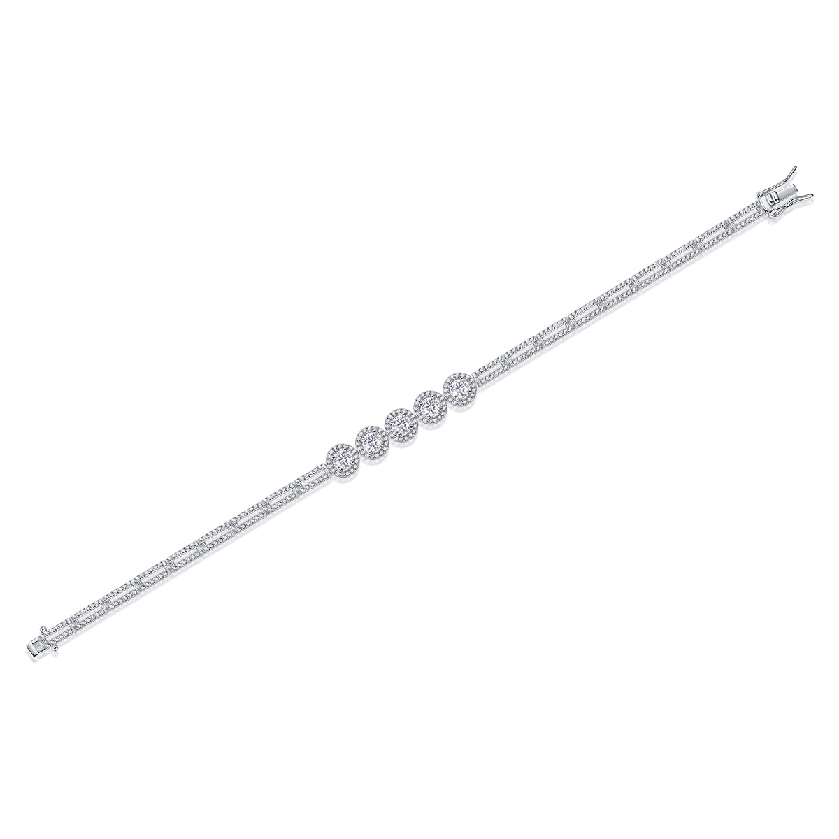 Planderful Moissanite Bracelet 2.85CT Five Round Stones S925 Silver Plated Platinum Elegant Sparkle Gift for Her