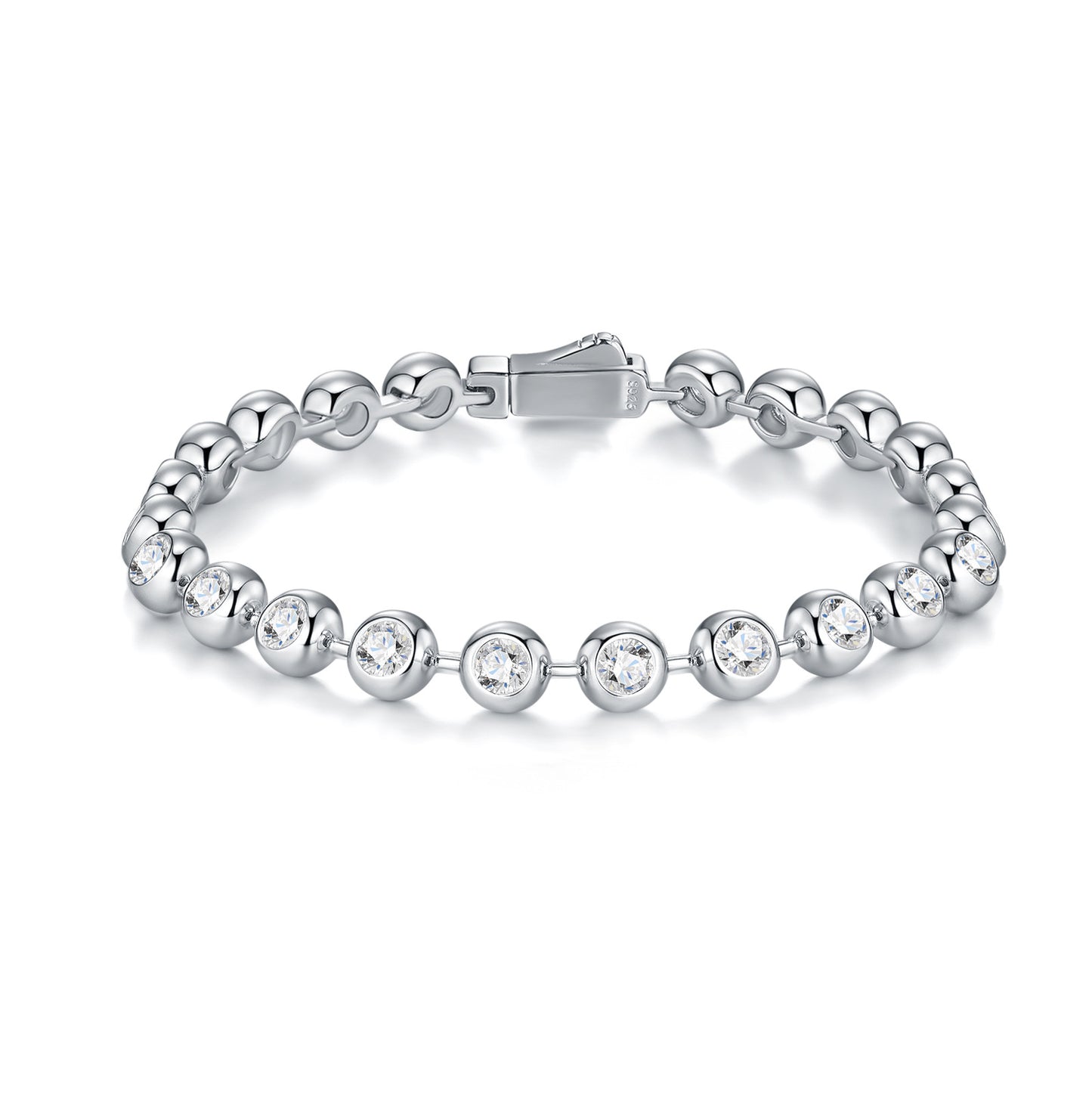 Planderful Moissanite Bracelet 2.2CT Sparkling Round Stones S925 Silver Plated Platinum Bubble Design For Her
