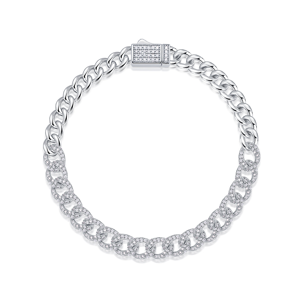 Planderful Moissanite Cuban Chain Bracelet Exquisite Sparkle S925 Silver Plated Platinum For Women