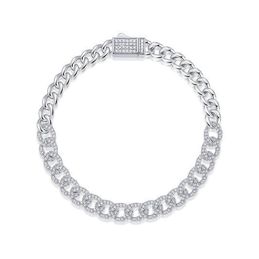 Planderful Moissanite Cuban Chain Bracelet Exquisite Sparkle S925 Silver Plated Platinum For Women