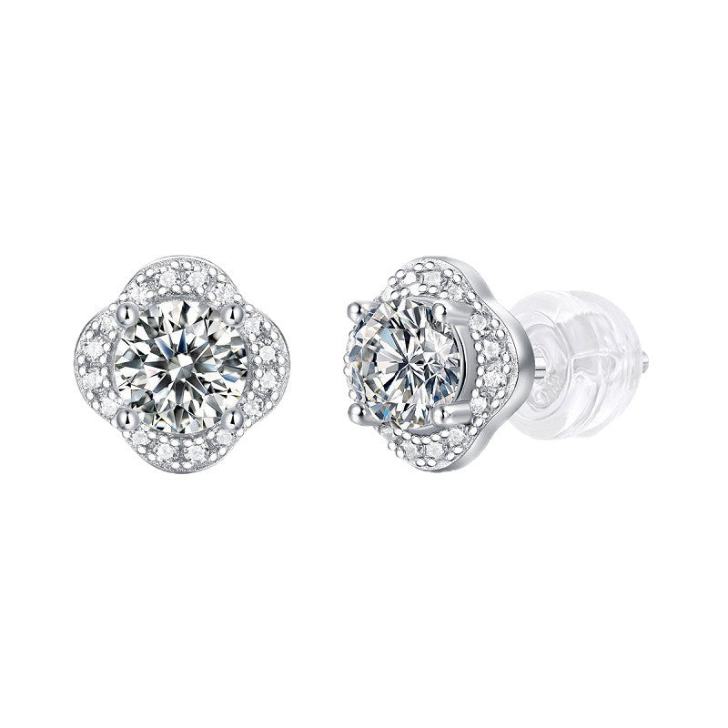 Planderful Moissanite Stud Earrings 0.5ct S925 Silver Plated Lucky Clover For Women Sparkling Gift