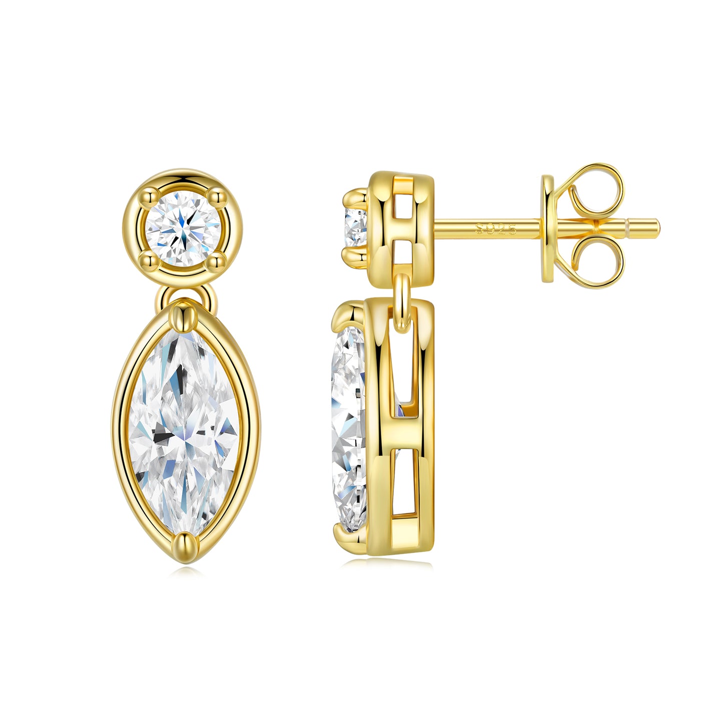 Planderful Stunning Moissanite Drop Earrings 2.4Ct Surround Marquise Cut Sterling Silver Gold Plated For Women