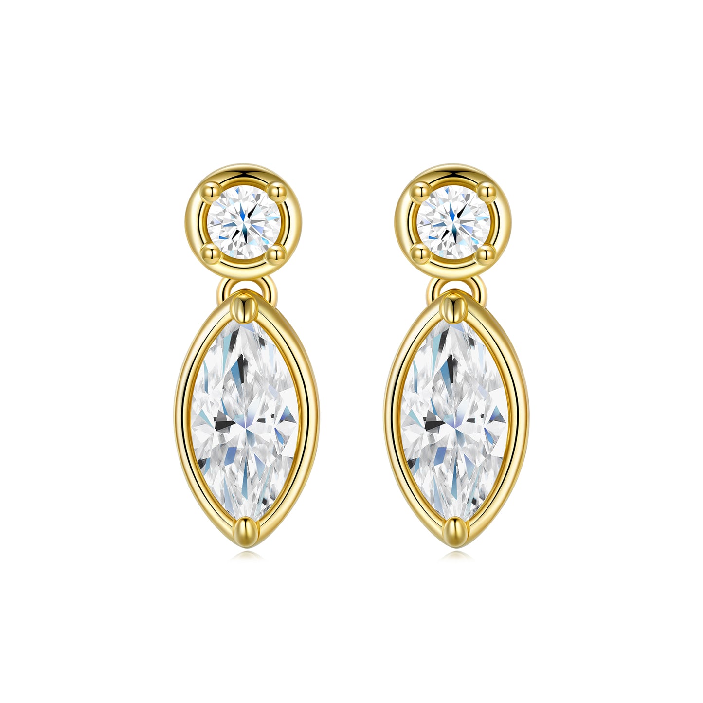 Planderful Stunning Moissanite Drop Earrings 2.4Ct Surround Marquise Cut Sterling Silver Gold Plated For Women