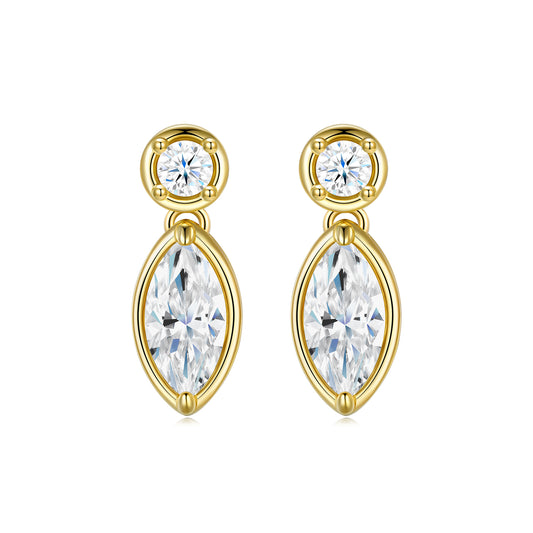 Planderful Stunning Moissanite Drop Earrings 2.4Ct Surround Marquise Cut Sterling Silver Gold Plated For Women