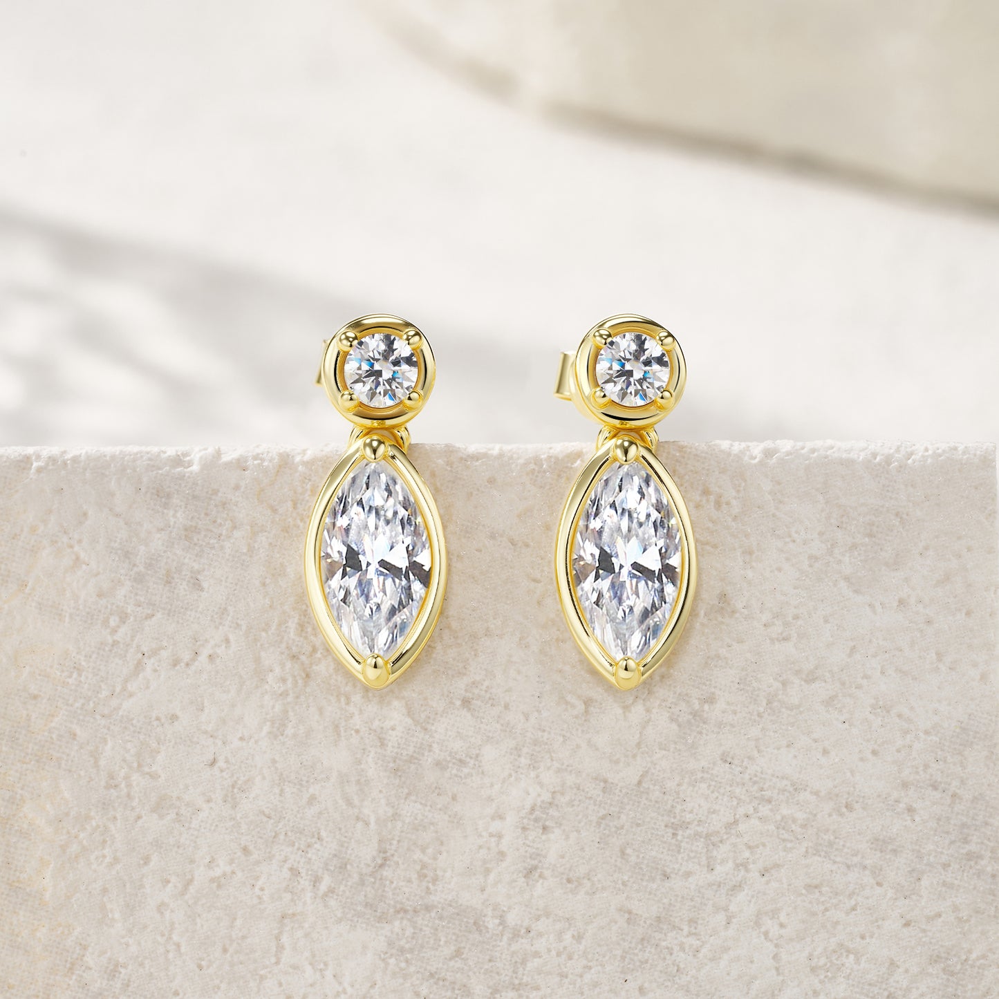 Planderful Stunning Moissanite Drop Earrings 2.4Ct Surround Marquise Cut Sterling Silver Gold Plated For Women