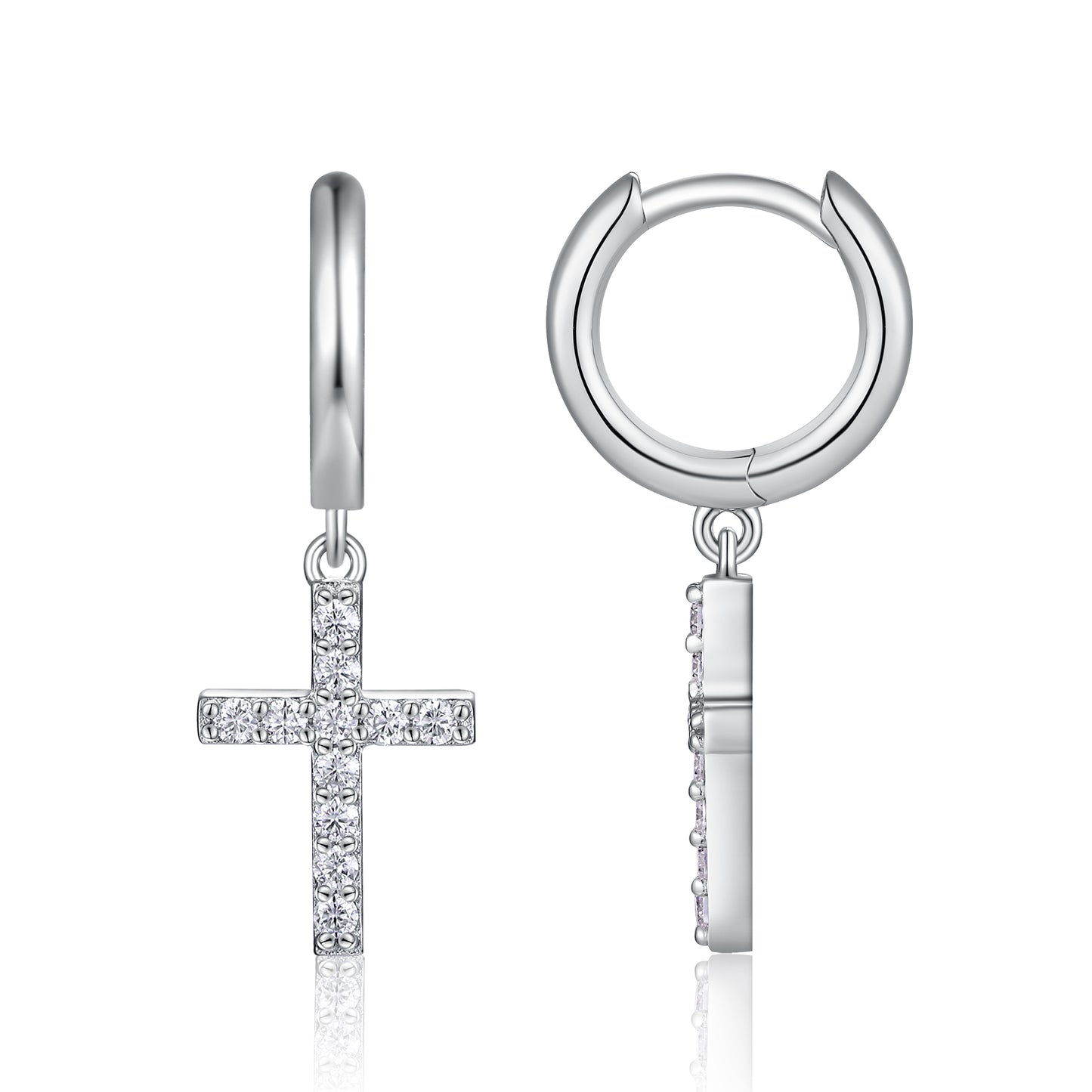 Planderful Sparkling Moissanite Cross Pendant Earrings 0.26ct D VVS 3EX Sterling Silver S925 Plated For Women