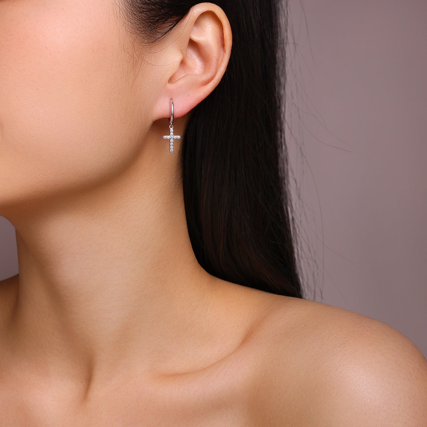 Planderful Sparkling Moissanite Cross Pendant Earrings 0.26ct D VVS 3EX Sterling Silver S925 Plated For Women