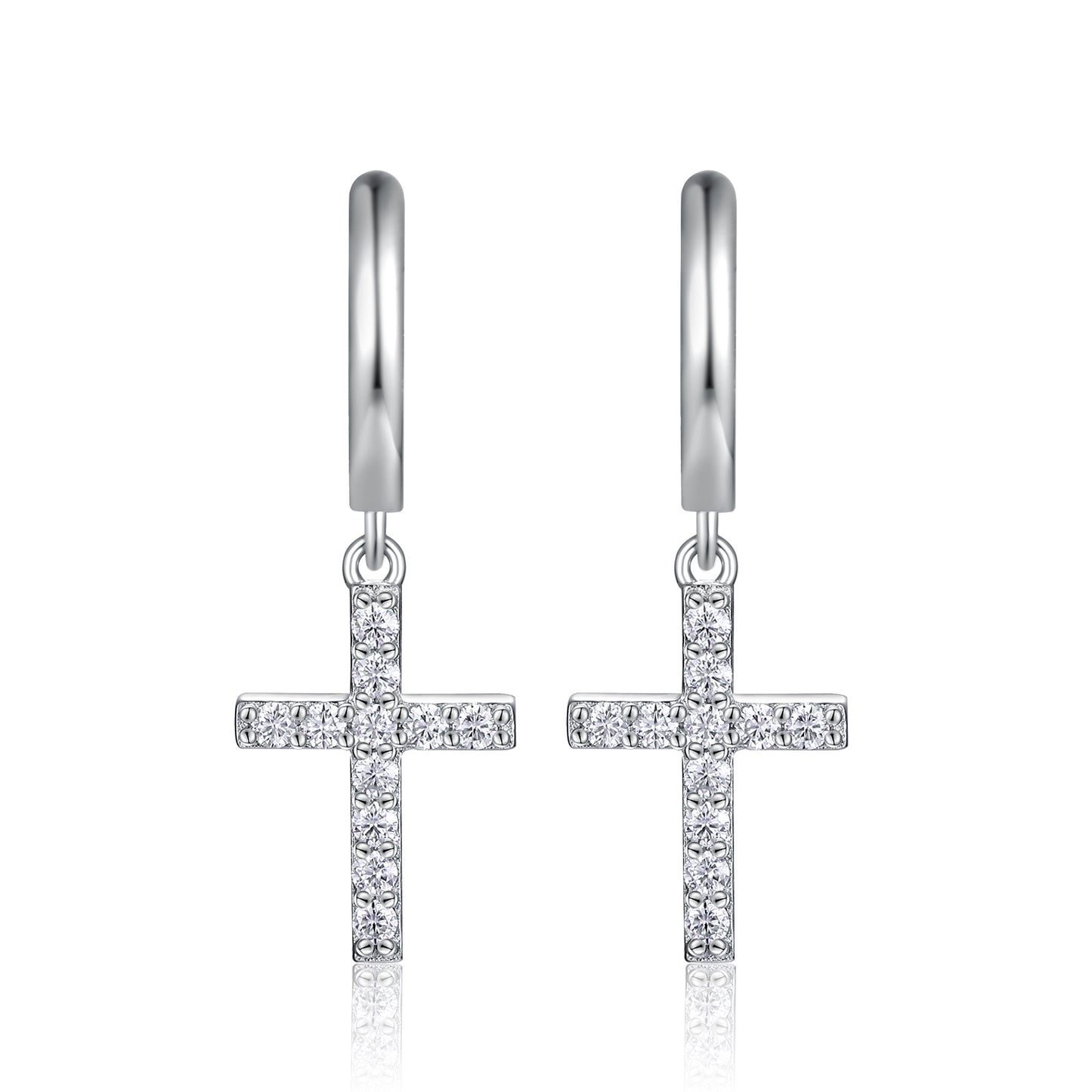 Planderful Sparkling Moissanite Cross Pendant Earrings 0.26ct D VVS 3EX Sterling Silver S925 Plated For Women