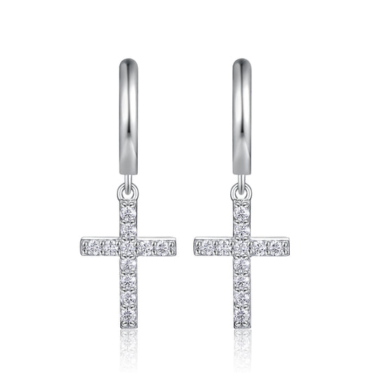 Planderful Sparkling Moissanite Cross Pendant Earrings 0.26ct D VVS 3EX Sterling Silver S925 Plated For Women