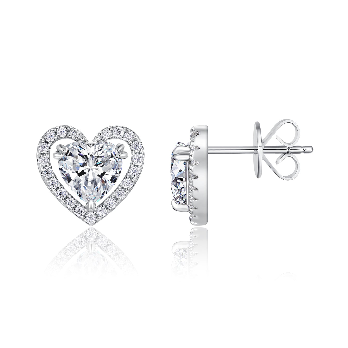 Planderful Moissanite Heart Stud Earrings 1Ct D VVS 3EX For Her Gift S925 Silver Plated
