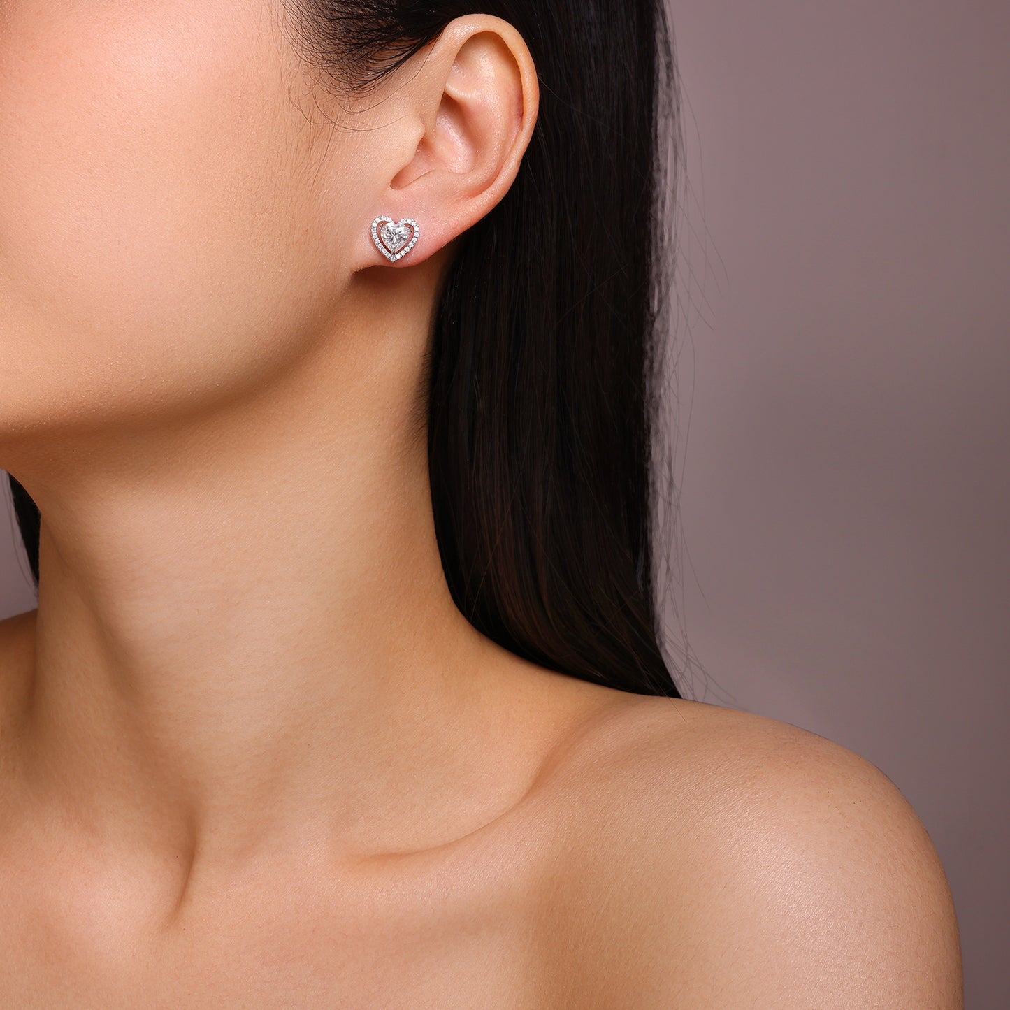 Planderful Moissanite Heart Stud Earrings 1Ct D VVS 3EX For Her Gift S925 Silver Plated