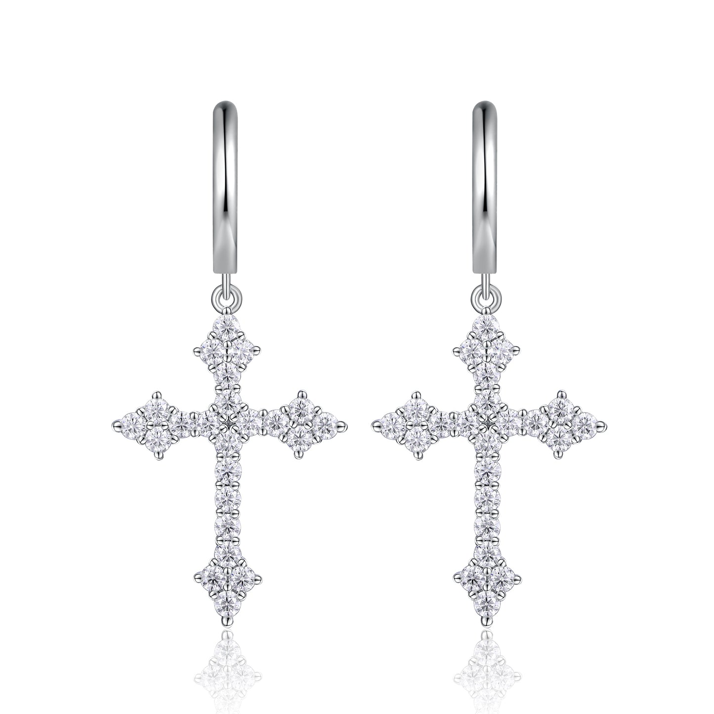 Planderful Moissanite Cross Pendant And Earrings Set For Her 1.38ct VVS 3EX S925 Silver Plated
