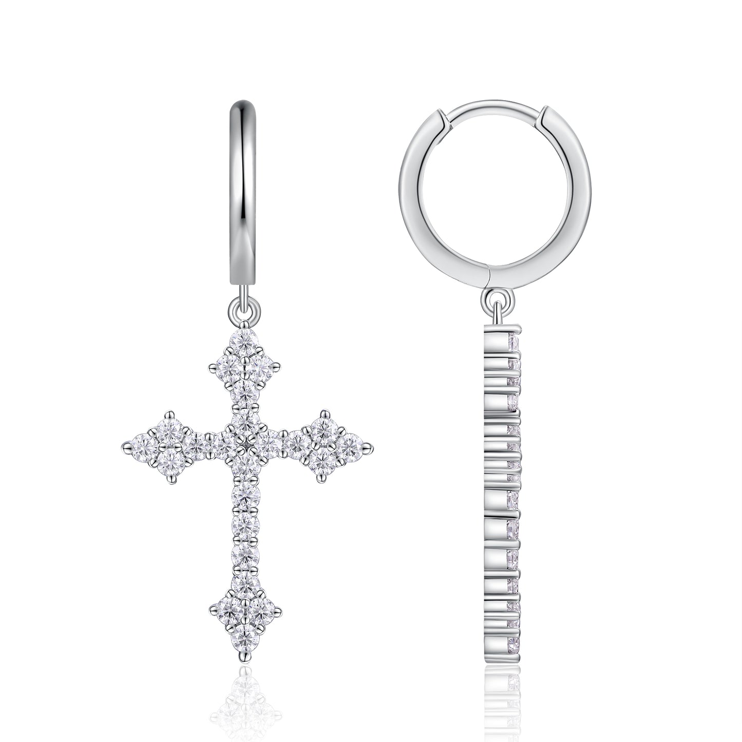 Planderful Moissanite Cross Pendant And Earrings Set For Her 1.38ct VVS 3EX S925 Silver Plated