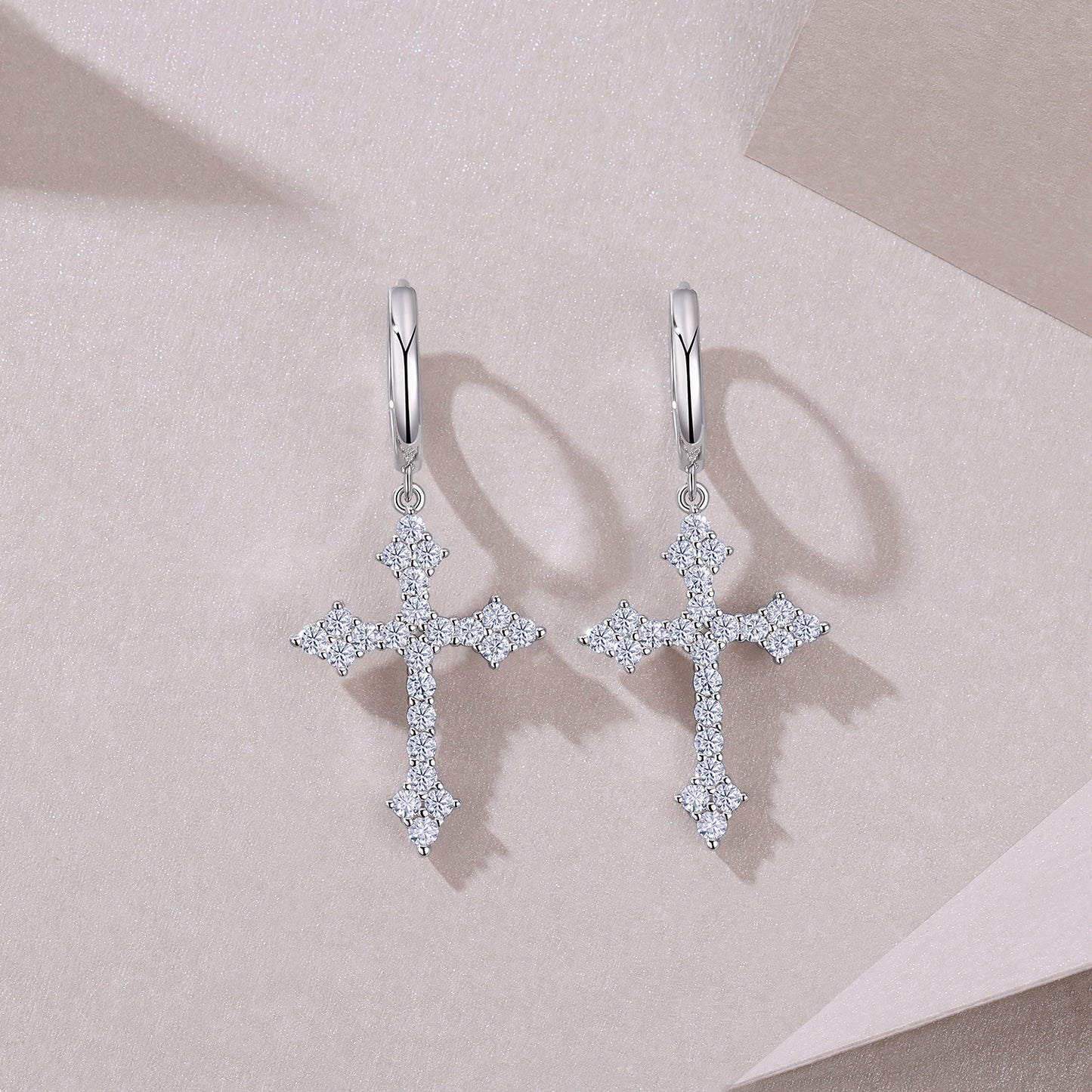 Planderful Moissanite Cross Pendant And Earrings Set For Her 1.38ct VVS 3EX S925 Silver Plated