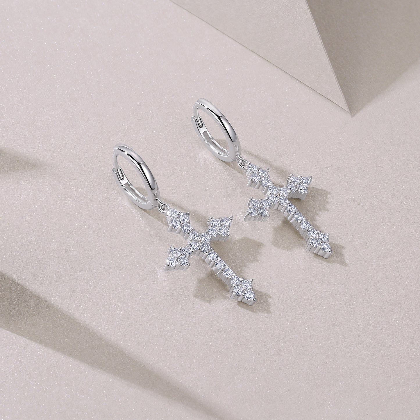 Planderful Moissanite Cross Pendant And Earrings Set For Her 1.38ct VVS 3EX S925 Silver Plated