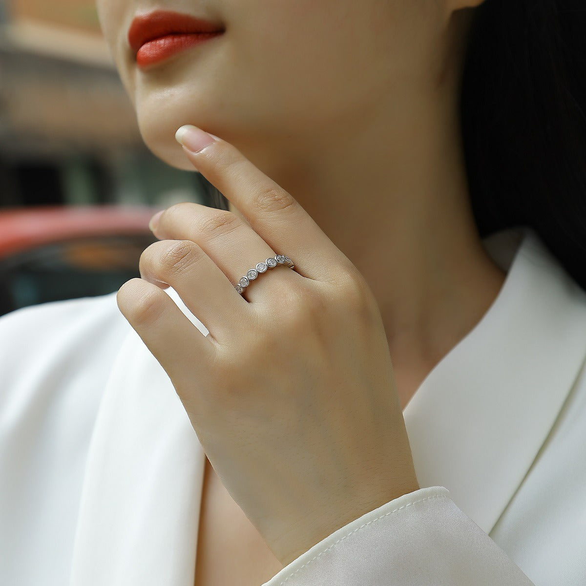 Planderful Moissanite Sparkling Ring One Point Eight Carat D VVS 3EX S925 Silver Plated Platinum Full Bubble For Women