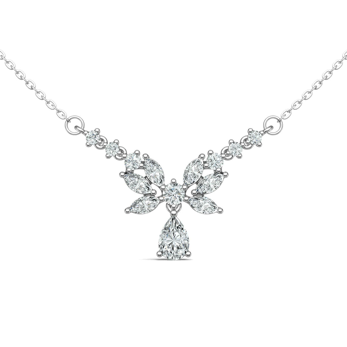 Planderful S925 Silver Plated Moissanite Angel Wing Necklace 3.44ct Pear Moissanite For Her Luxurious Gift
